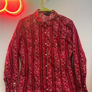Wrangler Red Floral Stripe Button-Down Shirt